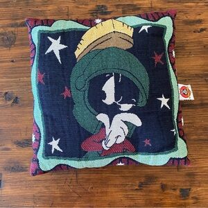 VTG Marvin Martian Looney Tunes Pillow 11x11” Woven Tapestry Warner Bros 1998